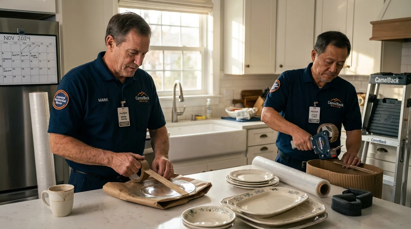 Professional crew packing kitchen dishware in Parsons, KS
